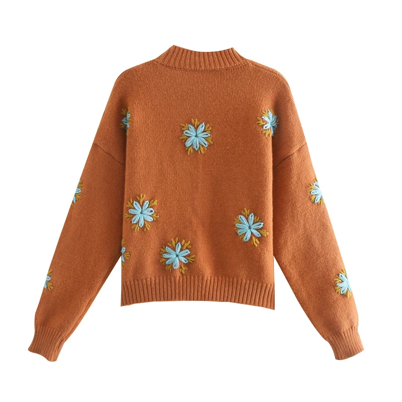 Повседневное вязаный Для женщин свитер Za Embroidrey кардиганы с цветочным принтом