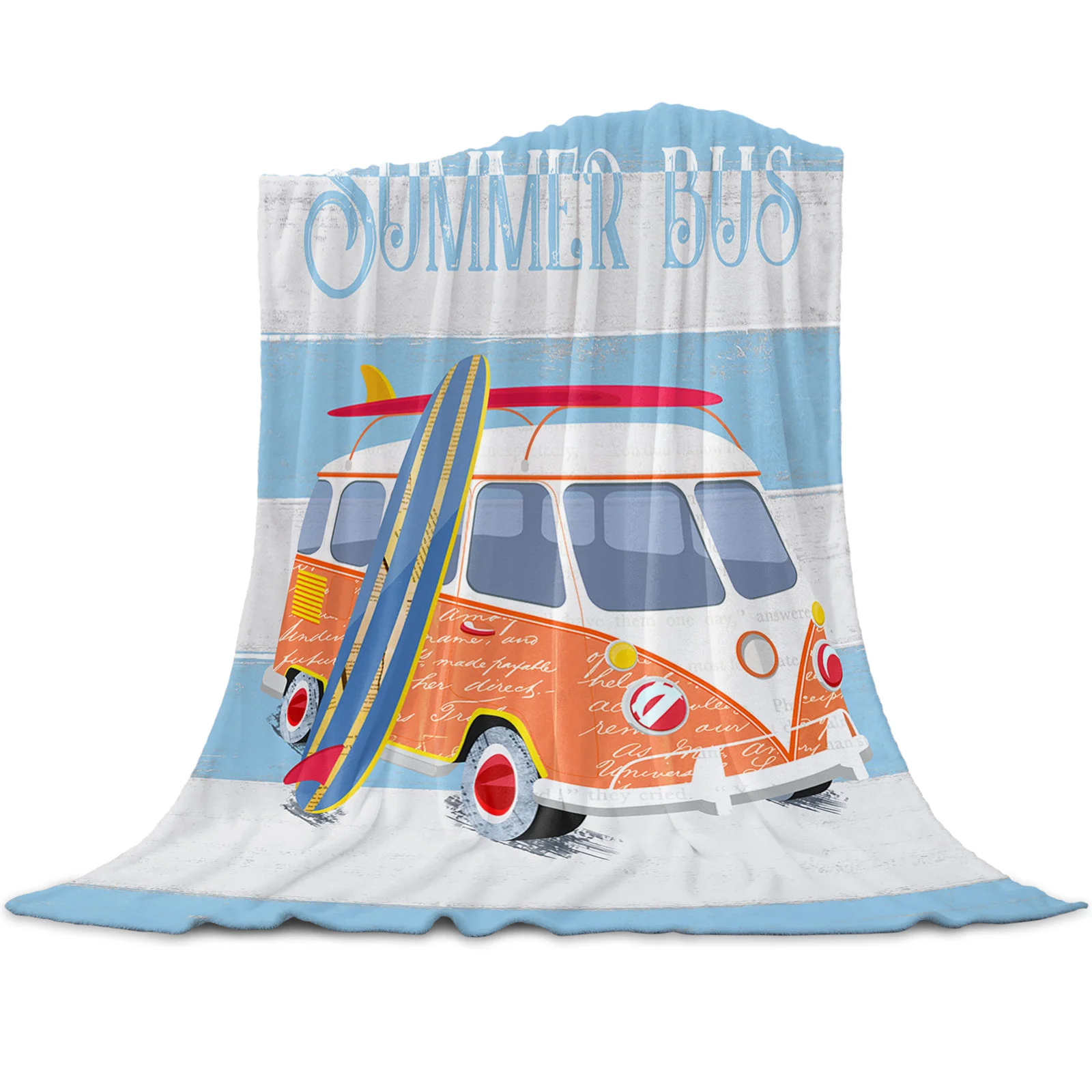 

Bus Surfboard Summer Beach Throw Blanket Soft Picnic Blanket Home Decor Microfiber Flannel Blankets for Beds