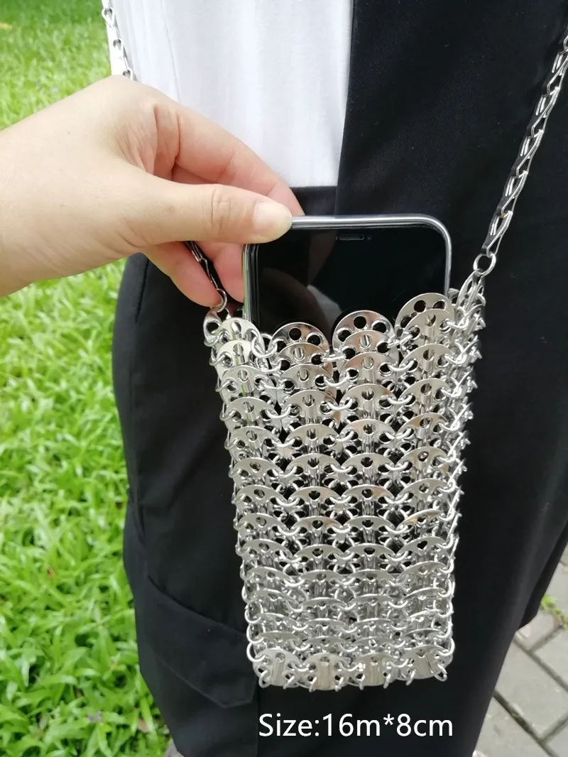 Small Metal Silver Женские сумки дизайнерские серебряные металлические блестки на цепочке тканая сумка полые вечерние сумки клатч женская дорожная Праздничная сумка на плечо сумочка - Цвет: Small Metal Silver