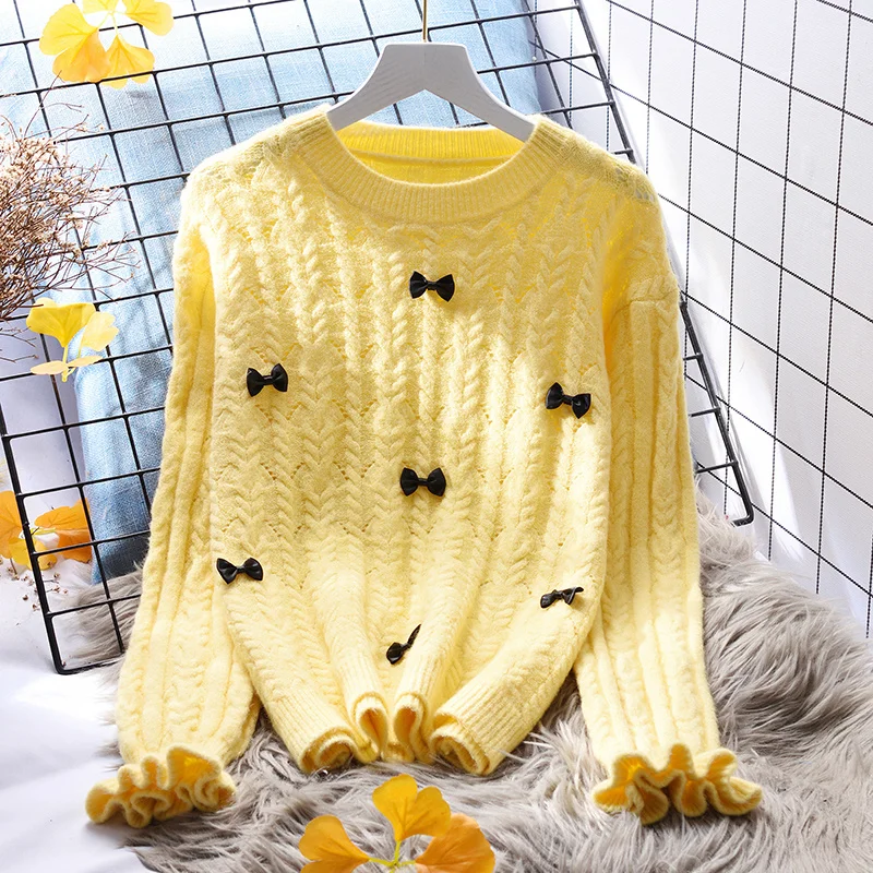 

20 скидок] желтый свежий вязаный пуловер свитер женский свободный 2021 новый осенне-зимний японский трикотажный топ