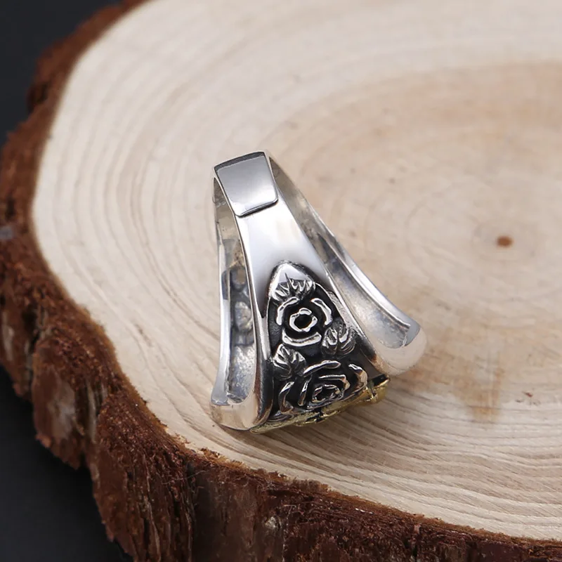 Резьба по цвету розы в стиле панк-рок серебро 925 пробы кольцо викингов череп