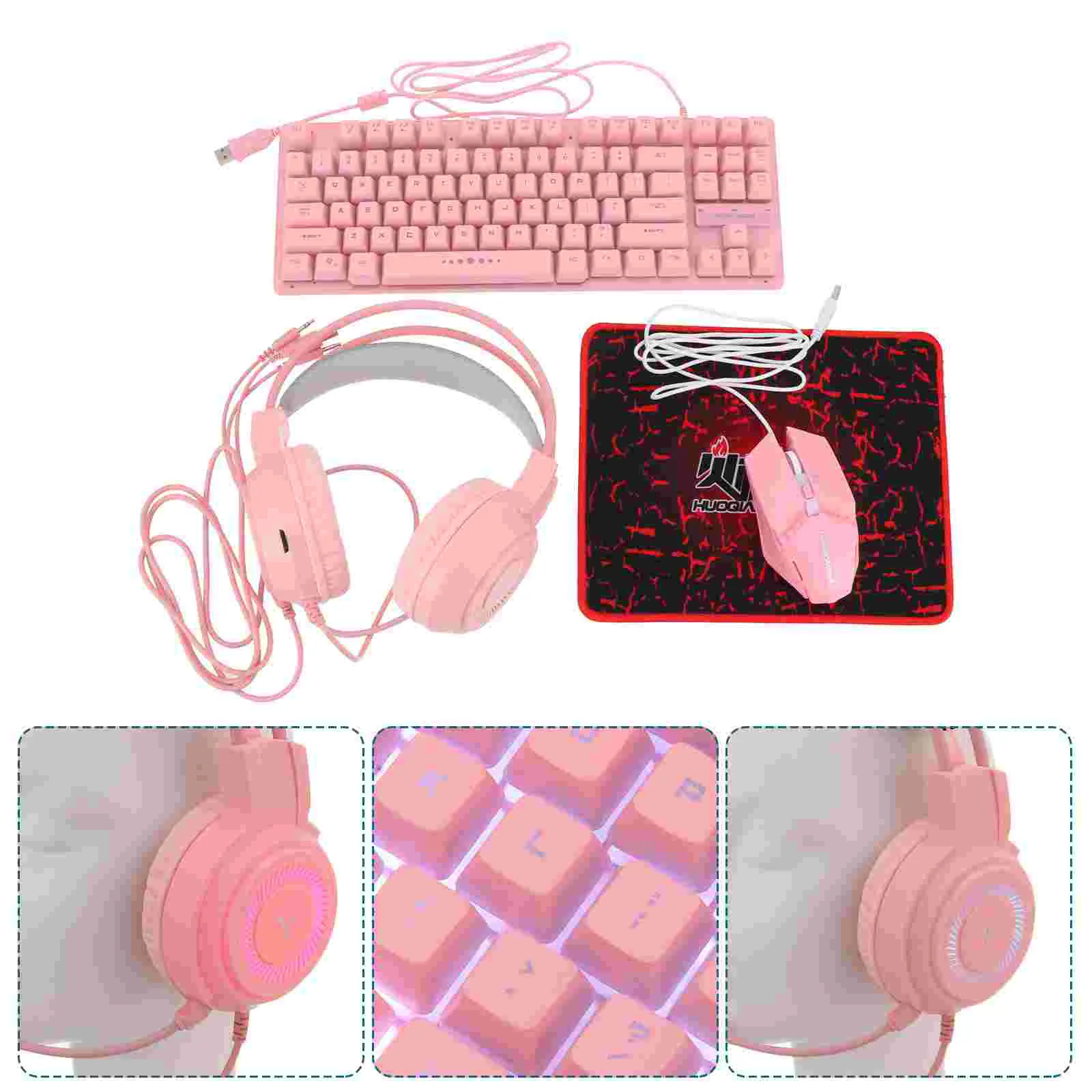 

1 Set Keyboard Headset Combo Wired USB Computer Gaming Office Accessory