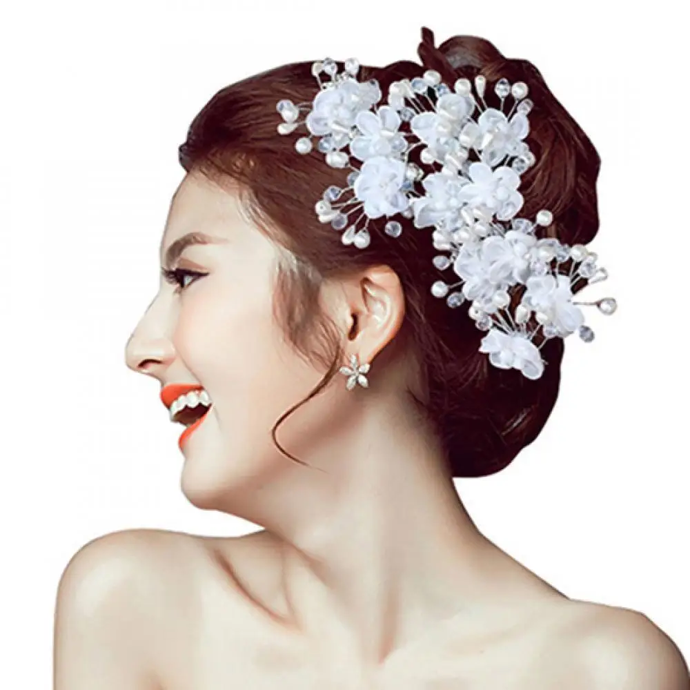 

1Pc Flower Faux Pearl Wedding Hair Pin Headwear White Hair Clip Bride Jewelry