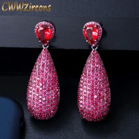 cwwzircons luxury micro cubic zirconia paved unique black gold color hot pink red big dangle drop party earrings for women cz592