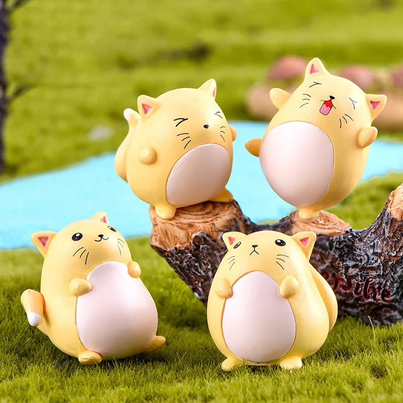 4 шт. милые статуэтки в виде кошек и животных миниатюрюры для украшения сада