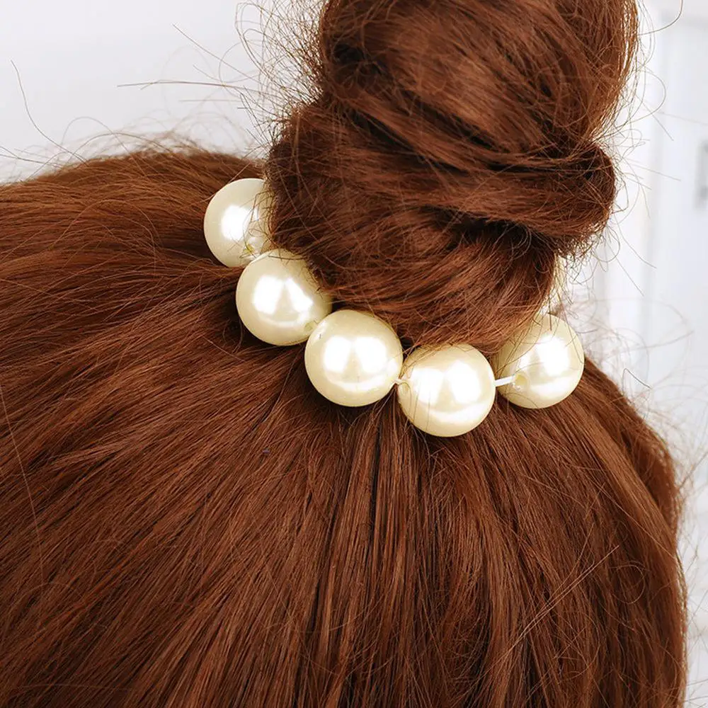 

4pcs Simulation Pearls Hair Rope Women Elastic Hair Bands Elegant Imitation Pearl Beads Rope Hair Accessories