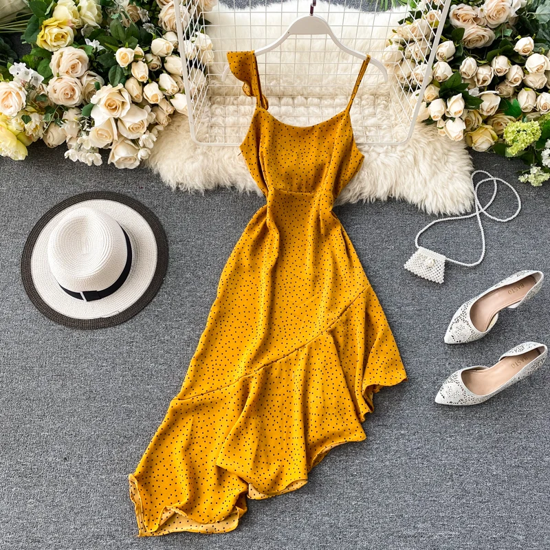 Юбка для отпуска Новинка лета 2020 платье в стиле ретро горошек с открытой спиной