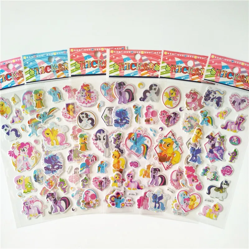6 Sheets Little Horse Stickers Cartoon Anime Toy Girl Unicorn Stickers for Portable Luggage Skateboard Ponies Bubble Stickers