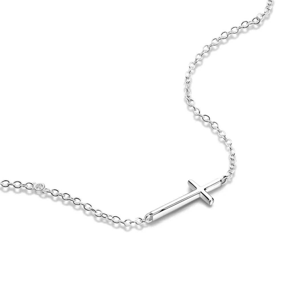 

Christmas gift 100% 925 sterling silver Plain cross pendant necklace Lady Fashion simple chain Women's jewelry can lettering