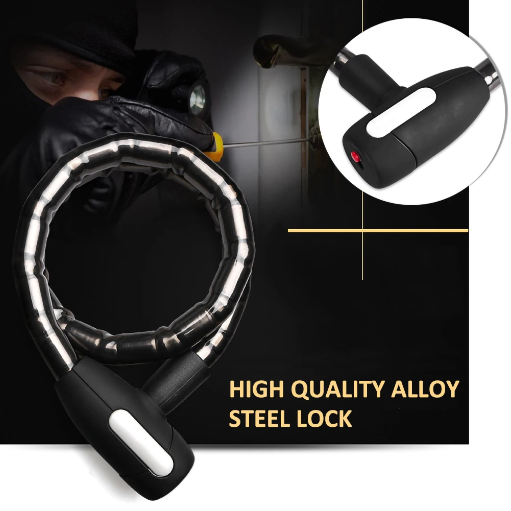 

Bicycle Lock Anti-theft Steel Cable Lock 85cm Waterproof Motorcycle Mountain Bike Bicycle Safety Lock with Illuminated Key