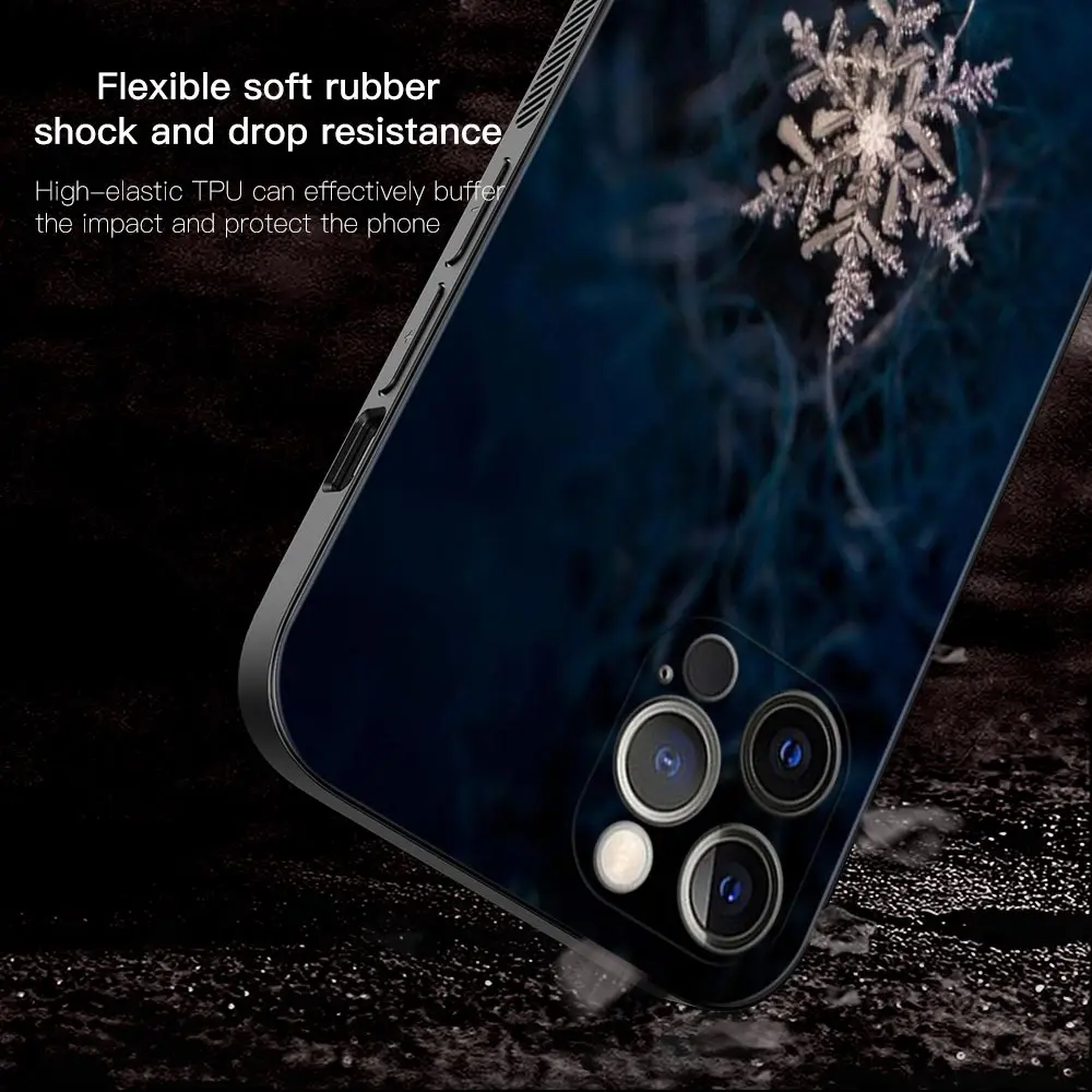 Phone Case For iPhone 14 13 12 11 Pro Max 13mini XS XR X 8 7 6s 6 Plus Black Cover Silicone Shell New Hot Christmas Snowflake