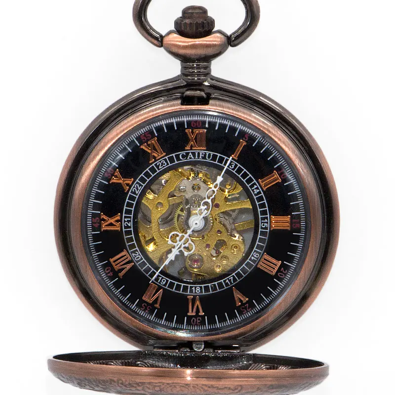 5 шт./лот красная патина Ретро Резьба по дереву карманные часы с римскими цифрами