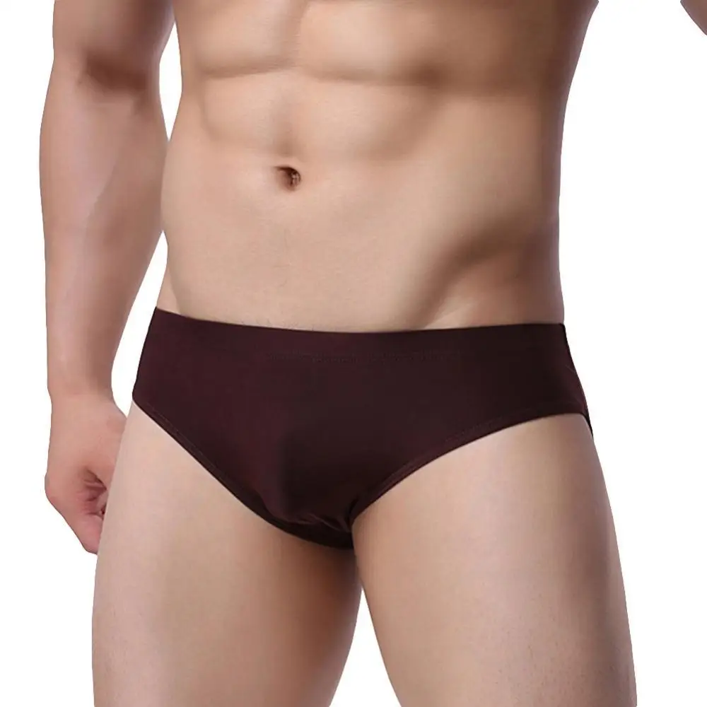 

Sexy Men's Underwear Solid Color Mid Rise Ice Silk Briefs Elastic Comfortable Briefs Underpants трусы мужские 2021