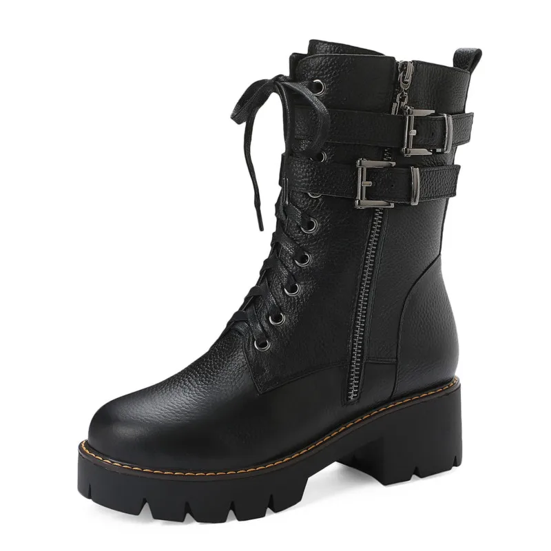 

ASUMER 2020 New genuine leather shoes women motorcycle boots square high heels autumn winter boots ladies ankle boots female