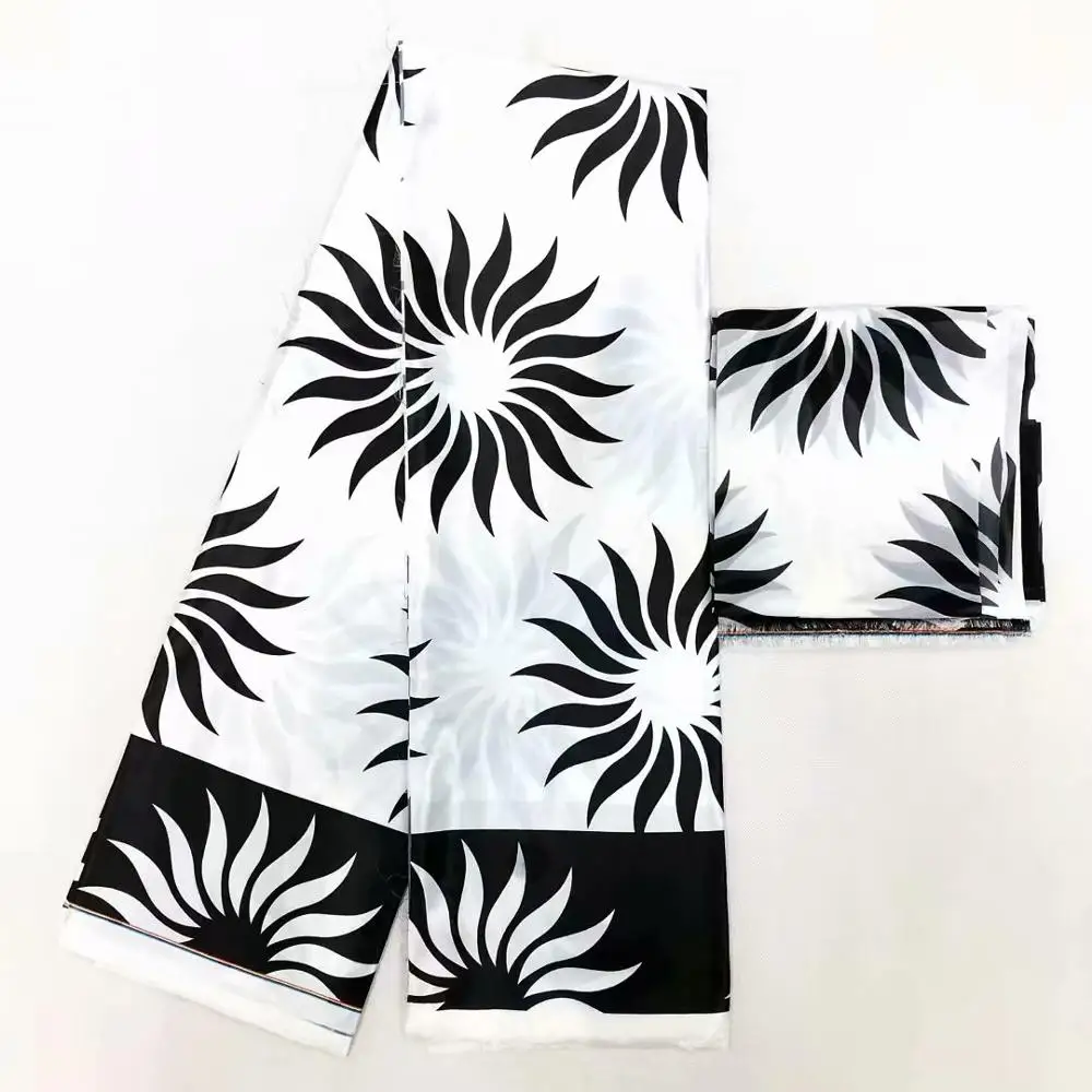 

african wax pattern print satin silk stretch fabric for dress creative Digital print wax satin silk fabric 4 yards +2yard m0008