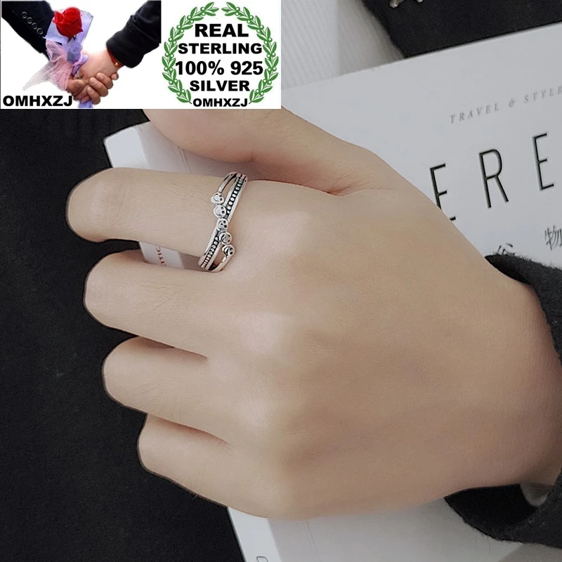 

OMHXZJ Wholesale HC145 European Fashion Hot Woman Girl Birthday Party Gift Vintage Smile Face 100% 925 Sterling Silver Open Ring