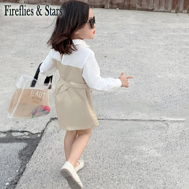 Spring Autumn girls blouse dress Baby kids brand clothes Children vestidos fake two waistband double breasted 3 to 8 yrs | Детская