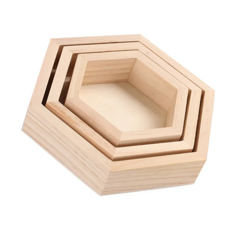 

Hexagon Box Solid Wood Hexagonal Jewelry Display Tray Storage Box three different sizes