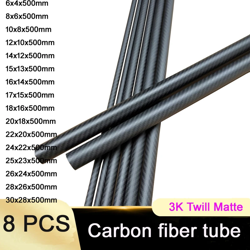 

8pcs Length 500mm carbon fiber tube high composite hardness material 3K Twill matte for plant protection aircraft