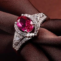 925 new fashion temperament rose red diamond simulation ruby tourmaline inlaid zircon adjustable ring women exquisite jewelry