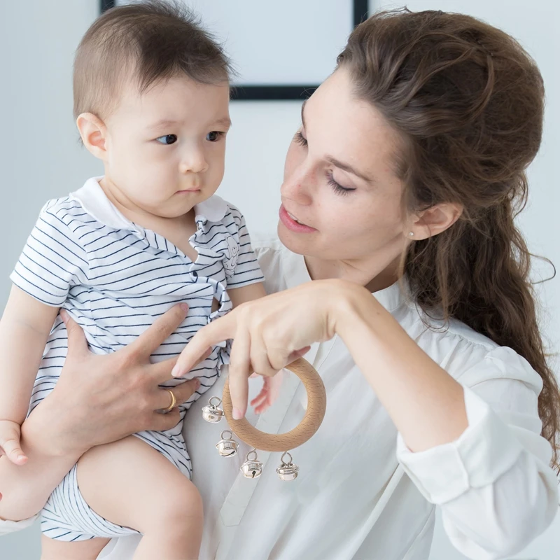 Деревянная Музыкальная погремушка для детей 0-12 месяцев ручной Колокольчик