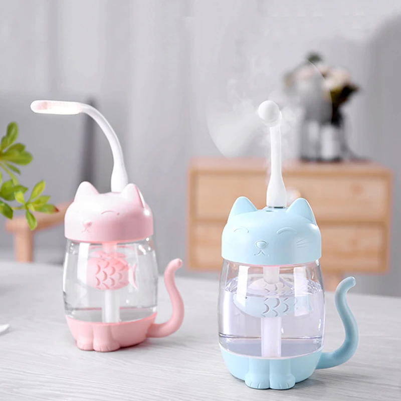 

350ML Mini Air Humidifier Ultrasonic Cool-Mist Portable USB 3 In 1 Adorable Cat Humidifier LED Light USB Fan For Home Office
