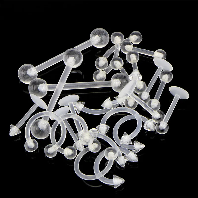24Pc/set Transparent Acrylic Bar Cartilage Eyebrow Nipple Nose Tongue Ear Ring Body Piercing Jewelry | Украшения и аксессуары