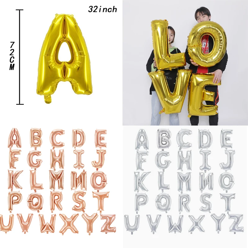1 шт. 32 дюйма Золотой Серебряный алюминиевый воздушный шар с буквенным принтом