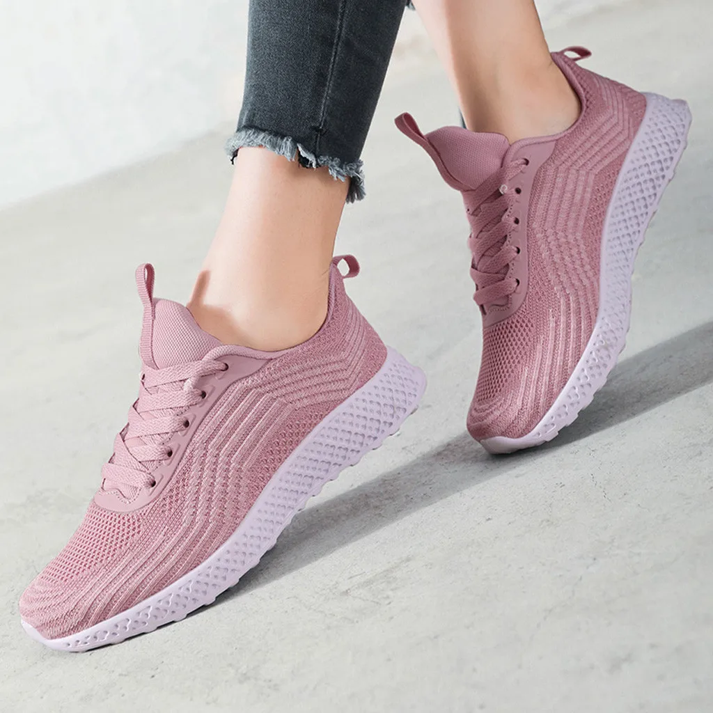 Сетчатая женская обувь Однотонная Мягкая дышащая для бега в стиле ретро