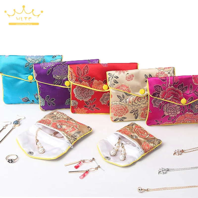 Chinese Embroidery Small Bag Jewelry Packaging Storage Bag Zipper Bag Gift Bag Fabric Bag Ring Bracelet Storage Bag Small Wallet