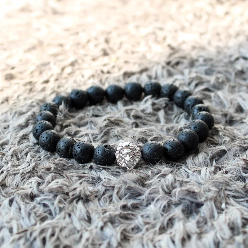 Lava stone beads Lion bracelet Men jewellery beaded bracelets for women mens jewelry bracciali pulseras hombre bracelete | Украшения и