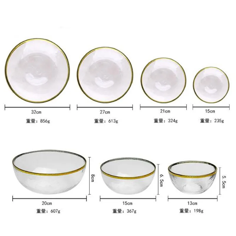 Стеклянная тарелка Ins Gold Gdge скандинавская посуда креативный поднос для стейка