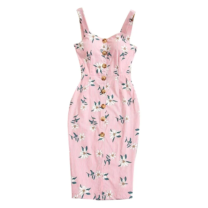 

Striped Printed Sling Split Dress Sexy Mid-Long Dress Dress Holiday Party Dress Sundress -OPK