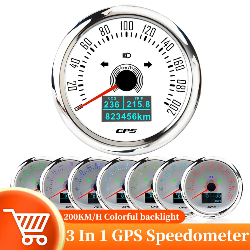 3 in 1 GPS Speedometer  200 km/h 7 colors backligt Antenna OG TRIP Total Mileage Speed Gauge 85mm Holder For Motorcycle Car