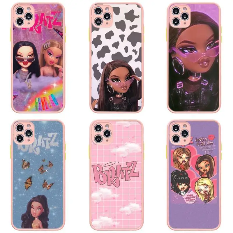 

Lovely Doll Bratz Phone Case Pink Transparent Matte For IPhone 7 8 11 12 S Mini Pro X XS XR MAX Plus Cover Shell