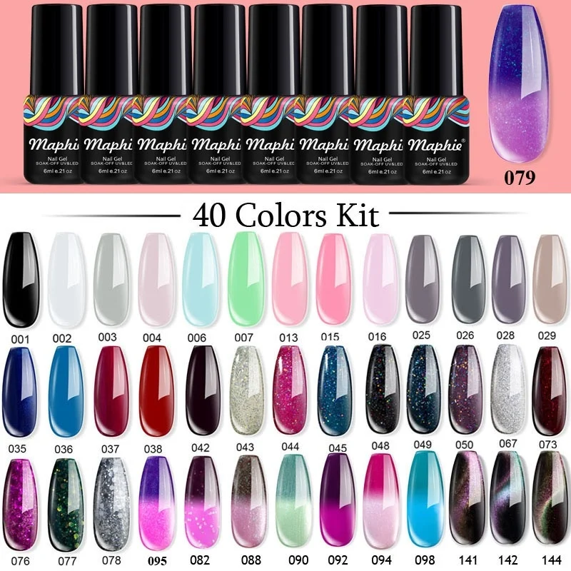Maphie 40 шт./лот набор УФ гелей для ногтей Полупостоянный Блестящий Цветной Гель лак