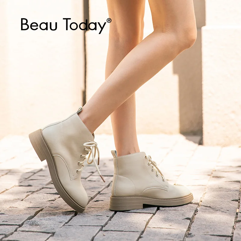 Женские ботильоны из натуральной бычьей кожи BeauToday модные зимние ботинки ручной