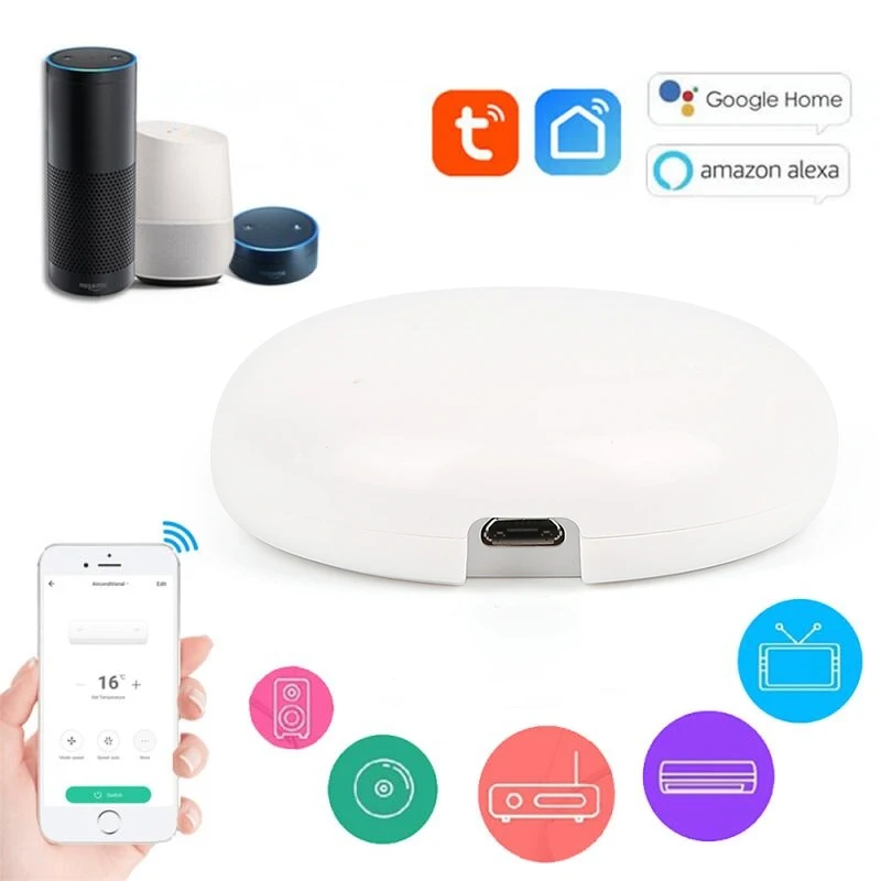

Tuya Smart Wireless WiFi-IR Remote Control WiFi Infrared Remote Control Air Conditioning TV Smart APP for use with Alexa