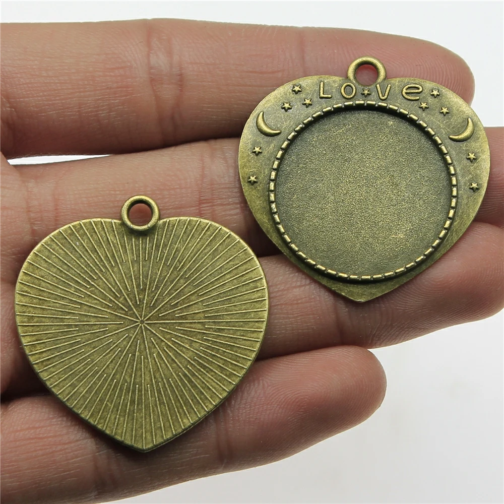 

WYSIWYG 4pcs Fit Round 25mm Cabochon Base Setting Heart Shape Style Antique Silver Color Antique Bronze For Jewelry Making