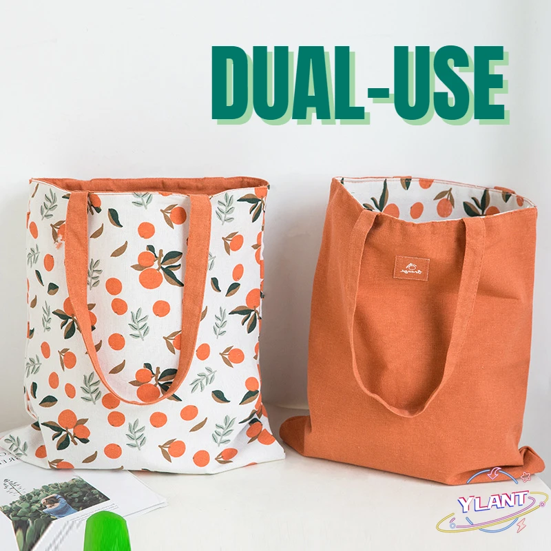 

Двусторонняя ручная сумка из пшеничной ткани, двухсторонний карман из хлопка и льна, сумка для покупок, мешок для хранения продуктов