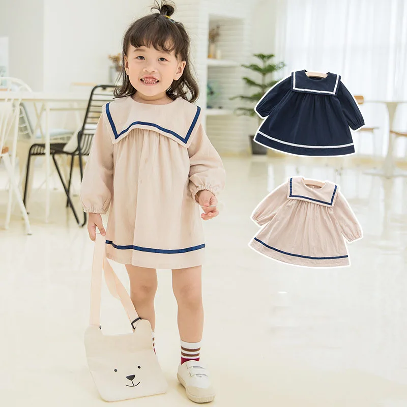 Весенняя детская одежда новая Корейская версия темно-синяя хлопковая юбка с