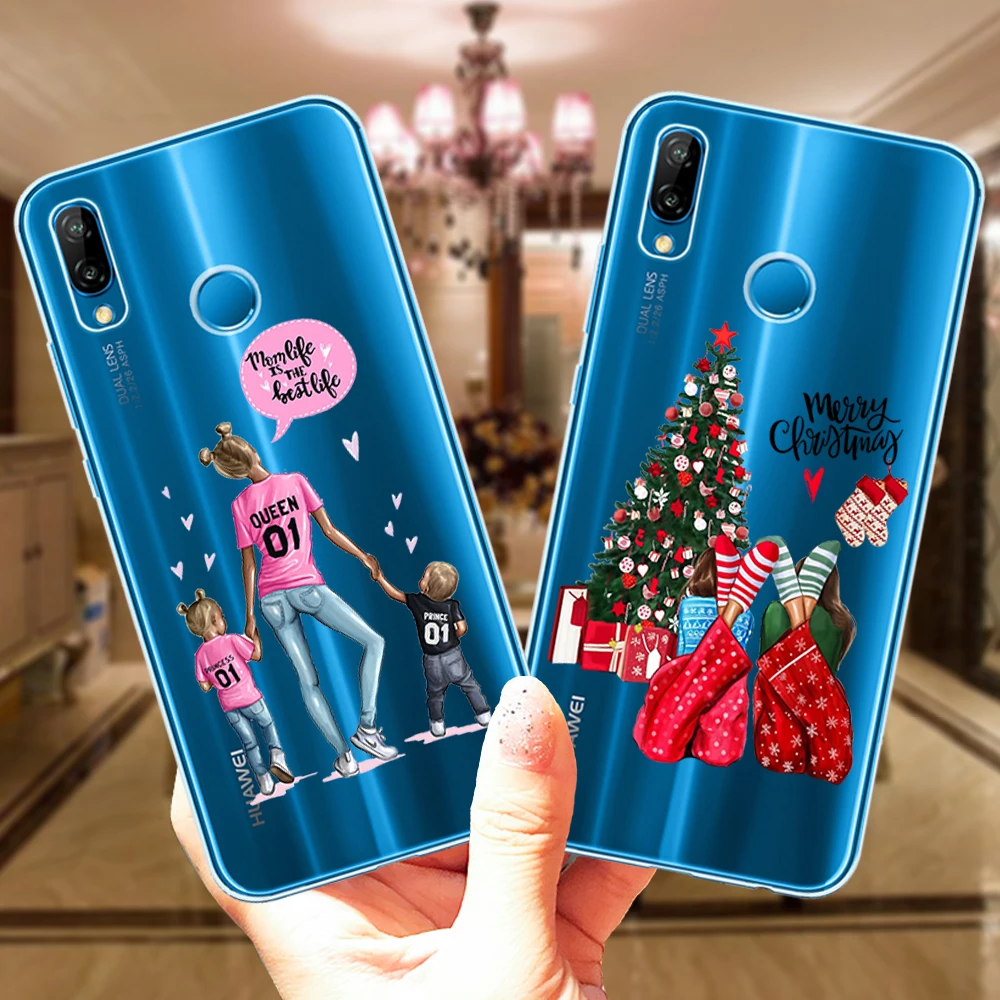 Рождественский чехол для Huawei P40 Lite E P20 P30 Pro P10 Y9 2018 2019 силиконовые прозрачные чехлы