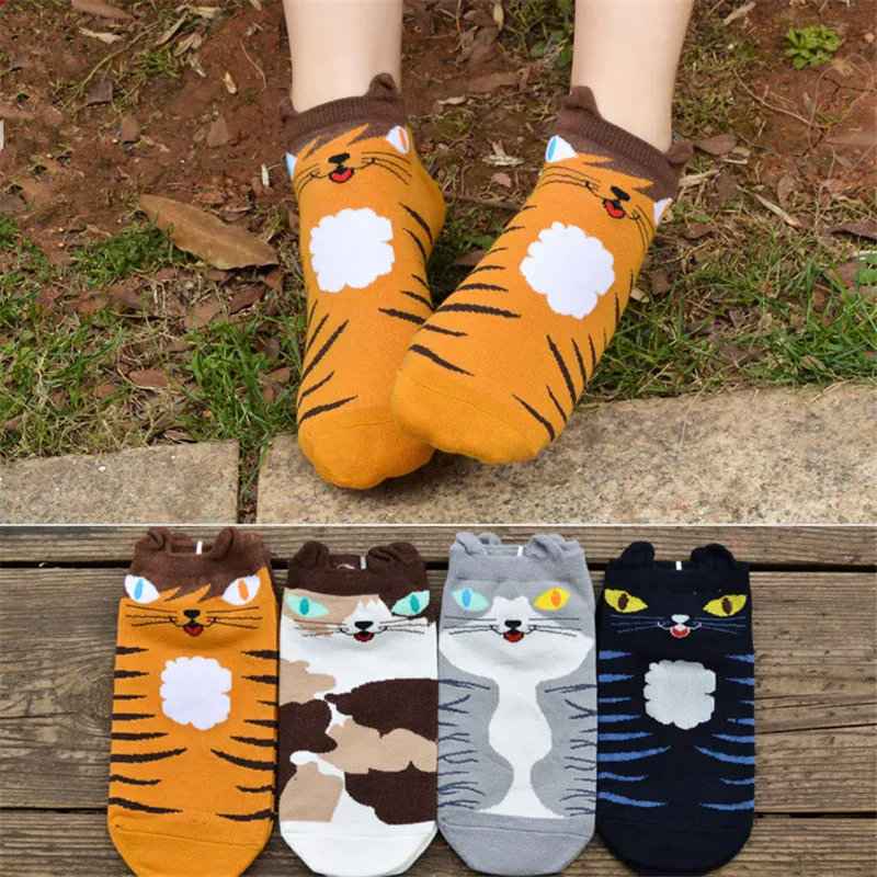 

CRAZY FLY Colorful Women Funny Socks Cute Wildcat Ladies Harajuku Cat Socks Casual Breathable Men Couple 3D Short Ankle Socks