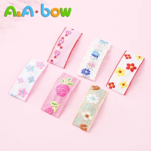 1 шт., разноцветные яркие заколки для волос для девочек, хлопковая Цветочная вышивка, заколка для волос для девочек, BB заколка в полоску, Детские аксессуары для волос