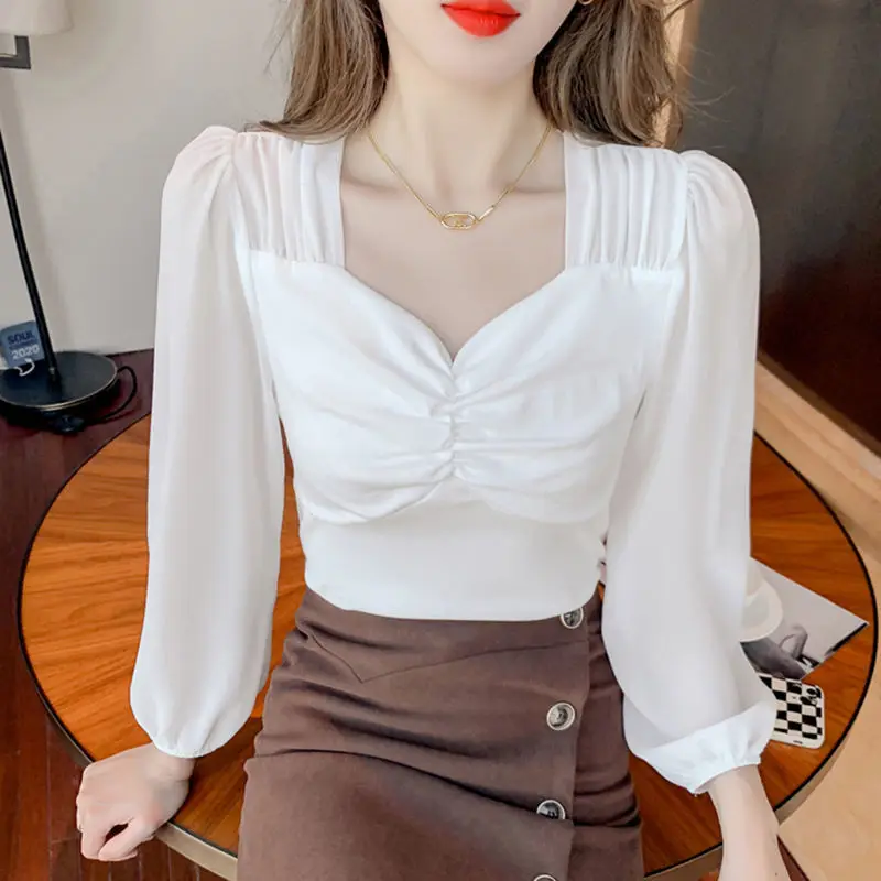 

Однотонная Базовая женская футболка с длинным рукавом и V-образным вырезом, Повседневная модная укороченная футболка черного и белого цвет...