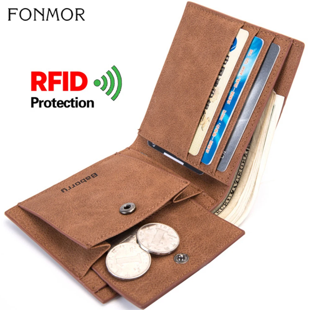 Короткий Мужской кошелек Rfid из искусственной кожи с защитой от кражи отделением