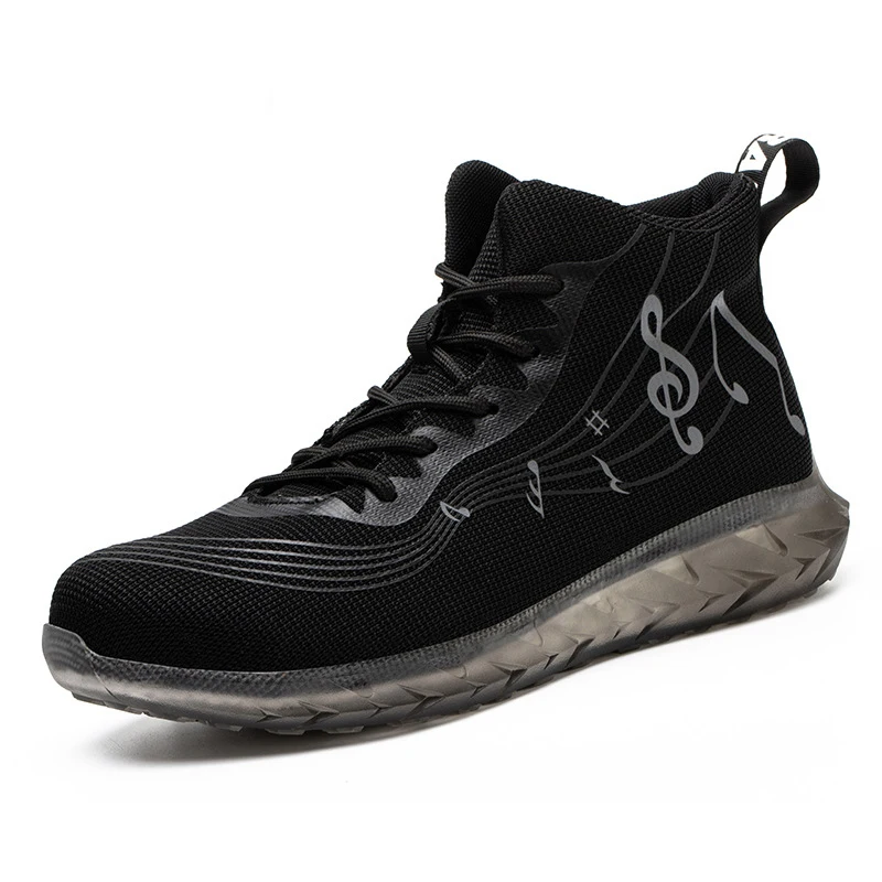 

Men's anti-smash, anti-puncture, wear-resistant high-top safety shoes, fashion music symbol, comfortable breathable work boots