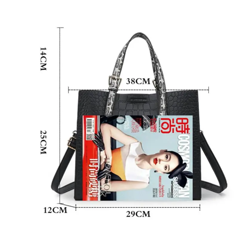 

1 Set Ladies Handbag Solid Color Leather Grain with Wallet Elegant Style Bag