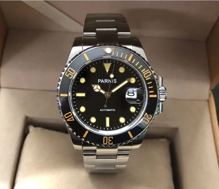 40 мм PARNIS сапфировое стекло автоматическое машинное движение светящиеся мужские
