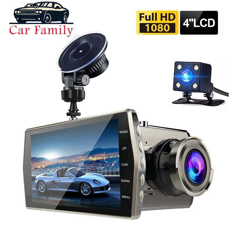 Видеорегистратор Full HD 1080P 4 &quotIPS Автомобильный регистратор с двумя объективами